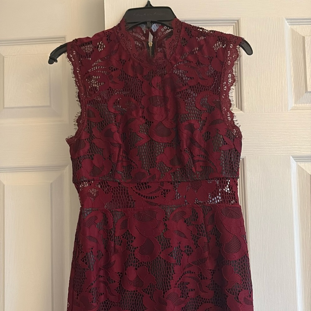 Forever21 Burgundy Mock Neck Sheath Midi Dress